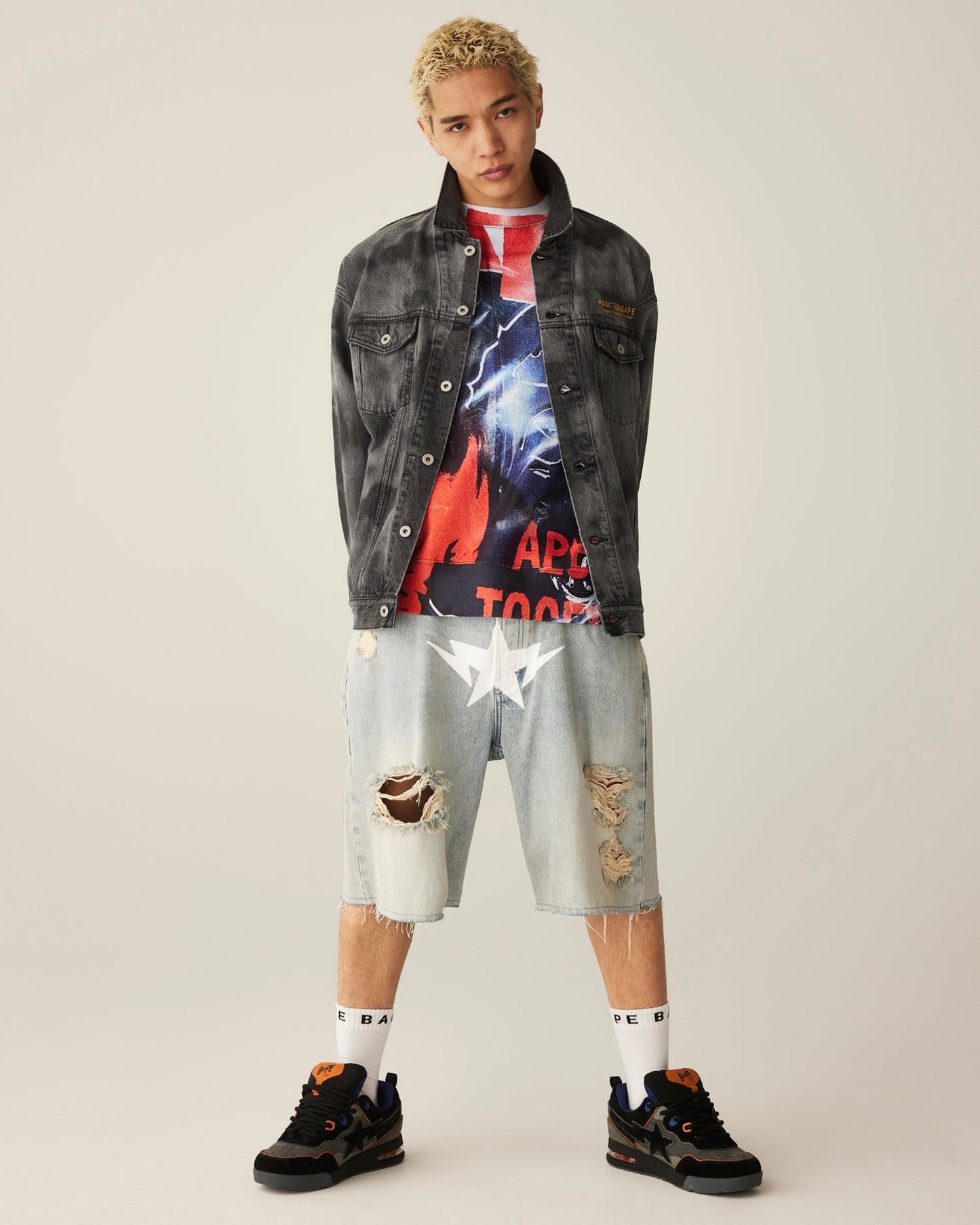 Destroyed STA Relaxed Fit 13oz Denim Shorts