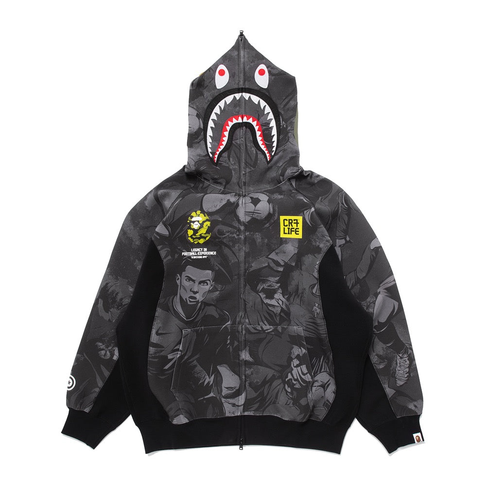 BAPE X CR7 라이프 올 오버 프린트 로고 릴렉스드 핏 샤크 후드(M) BLACK
