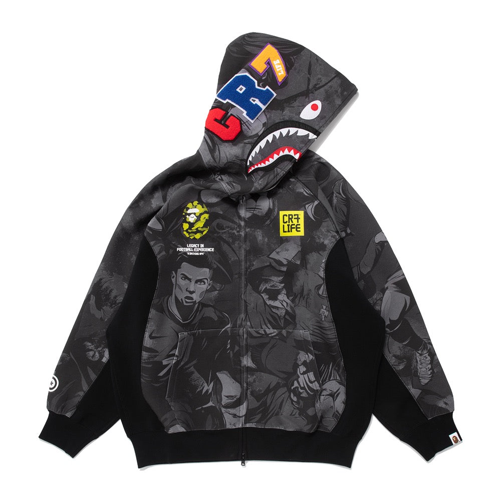 BAPE X CR7 라이프 올 오버 프린트 로고 릴렉스드 핏 샤크 후드(M) BLACK