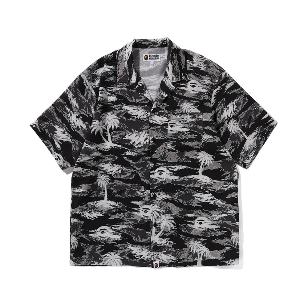 팜 트리 카모 오픈 칼라 포켓 SS 셔츠(M) BLACK