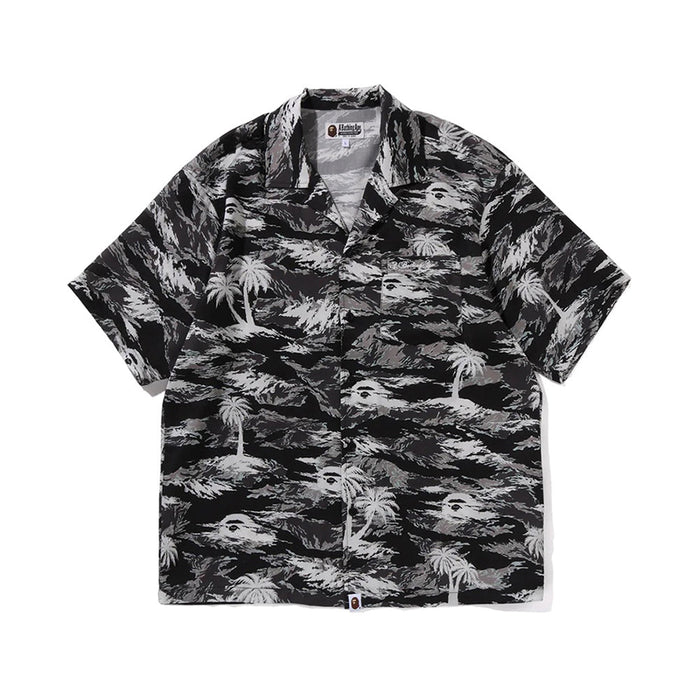 팜 트리 카모 오픈 칼라 포켓 SS 셔츠(M) BLACK