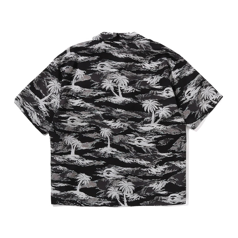 팜 트리 카모 오픈 칼라 포켓 SS 셔츠(M) BLACK