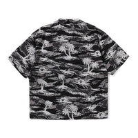 팜 트리 카모 오픈 칼라 포켓 SS 셔츠(M) BLACK