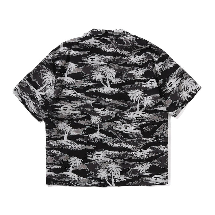 팜 트리 카모 오픈 칼라 포켓 SS 셔츠(M) BLACK