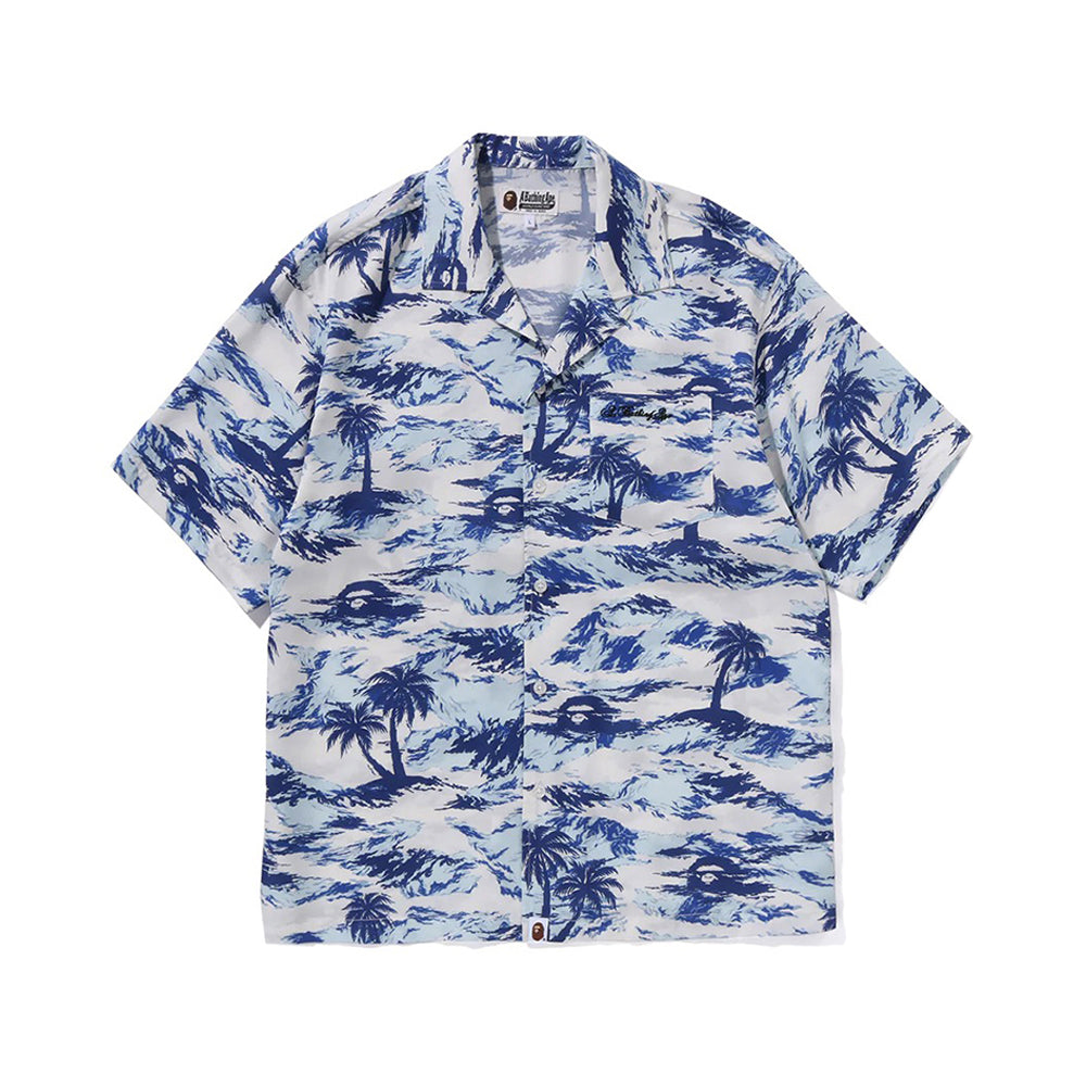 팜 트리 카모 오픈 칼라 포켓 SS 셔츠(M) BLUE