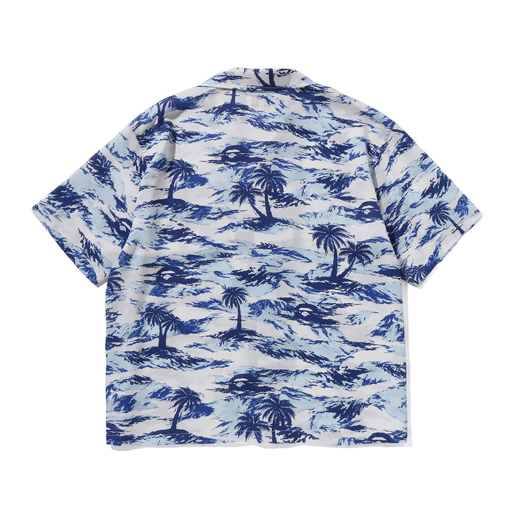 팜 트리 카모 오픈 칼라 포켓 SS 셔츠(M) BLUE