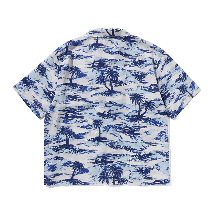 팜 트리 카모 오픈 칼라 포켓 SS 셔츠(M) BLUE