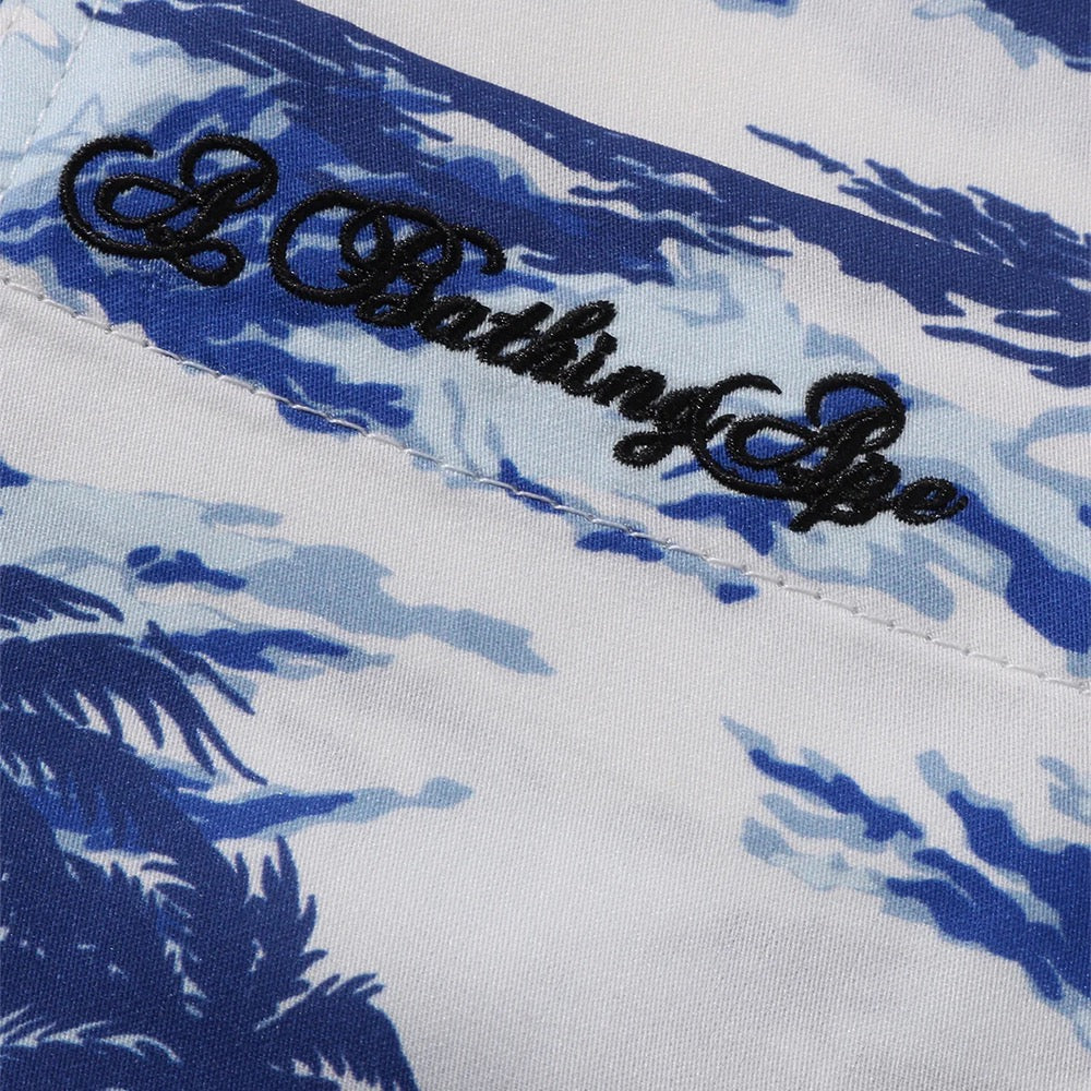 팜 트리 카모 오픈 칼라 포켓 SS 셔츠(M) BLUE