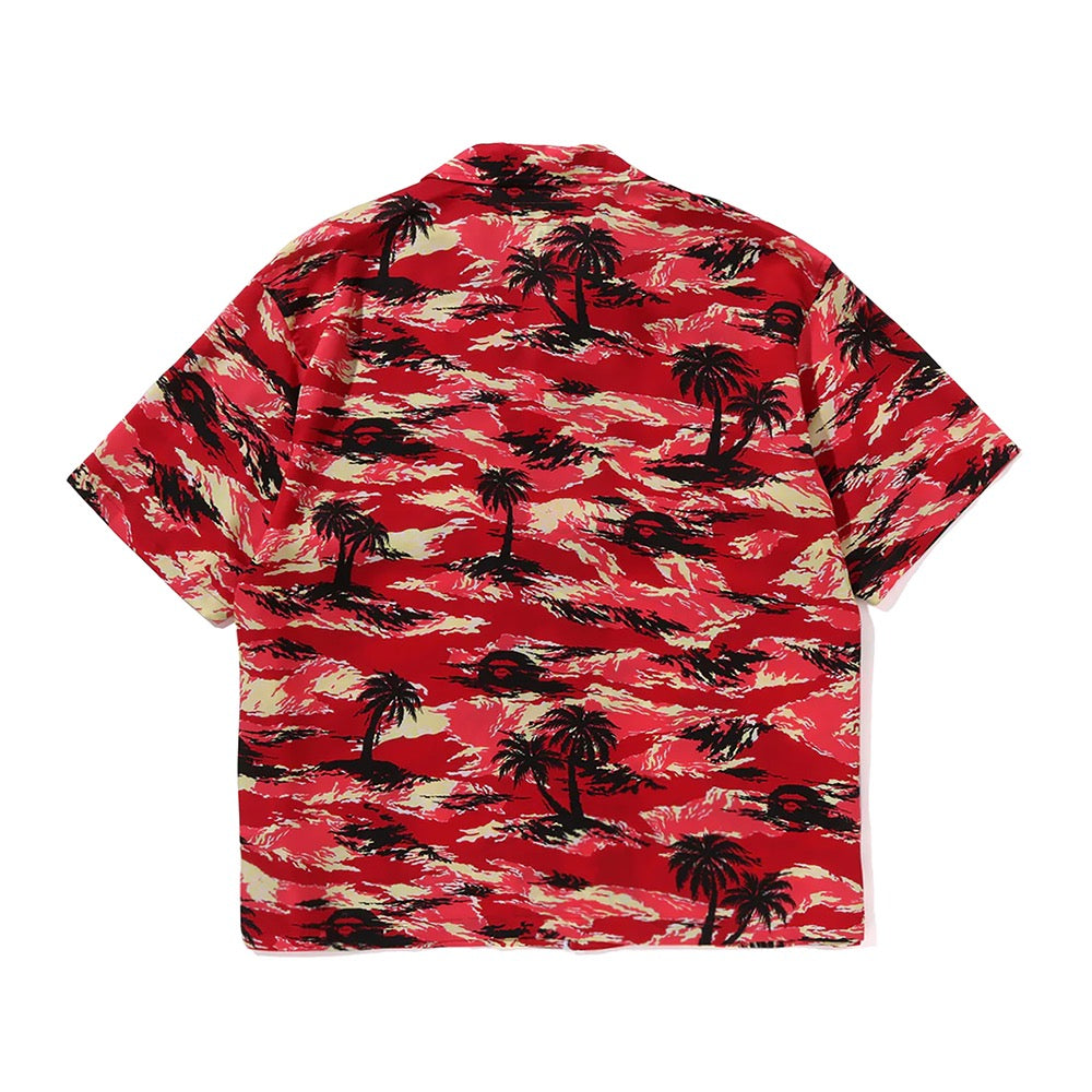 팜 트리 카모 오픈 칼라 포켓 SS 셔츠(M) RED