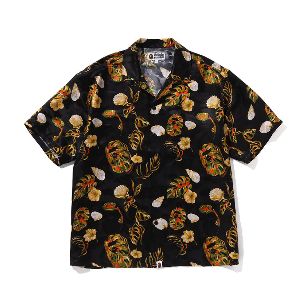 베케이션 패턴 오픈 칼라 셔츠(M) BLACK