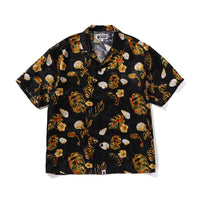 베케이션 패턴 오픈 칼라 셔츠(M) BLACK