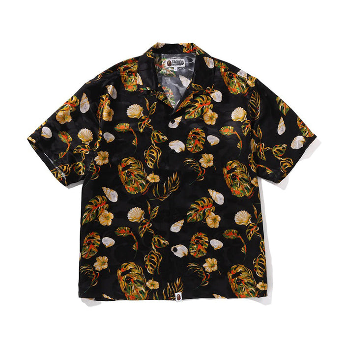 베케이션 패턴 오픈 칼라 셔츠(M) BLACK