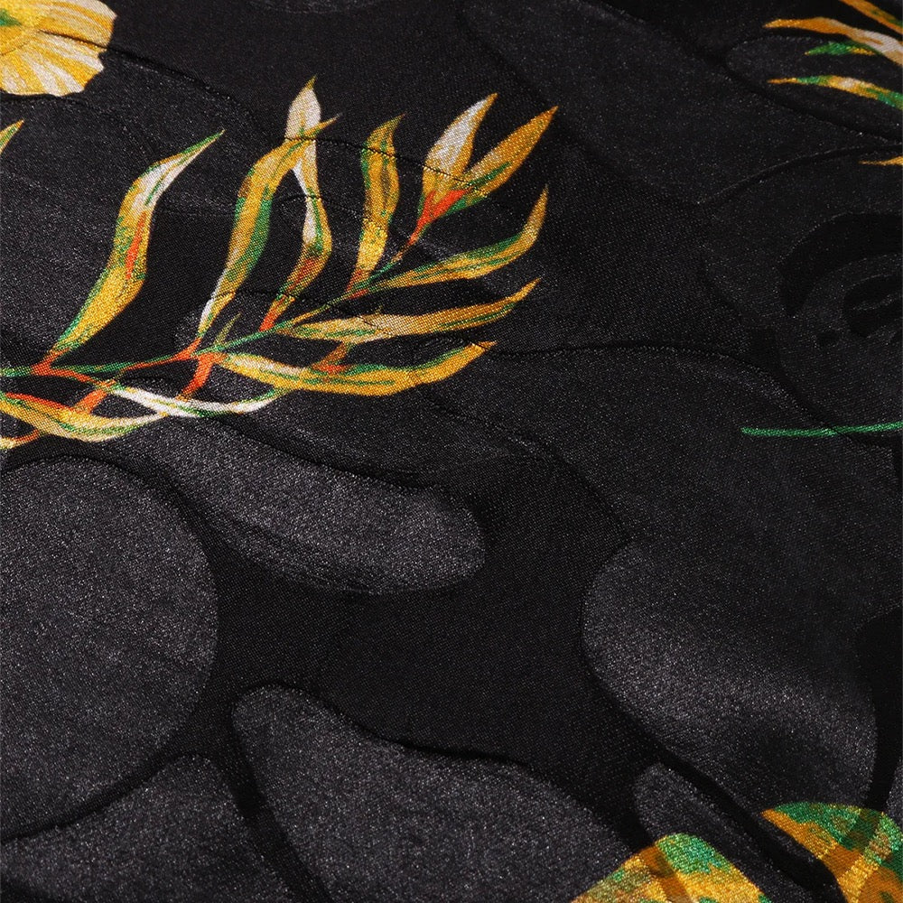 베케이션 패턴 오픈 칼라 셔츠(M) BLACK