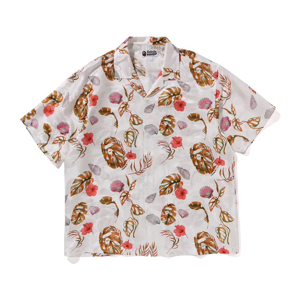 베케이션 패턴 오픈 칼라 셔츠(M) WHITE