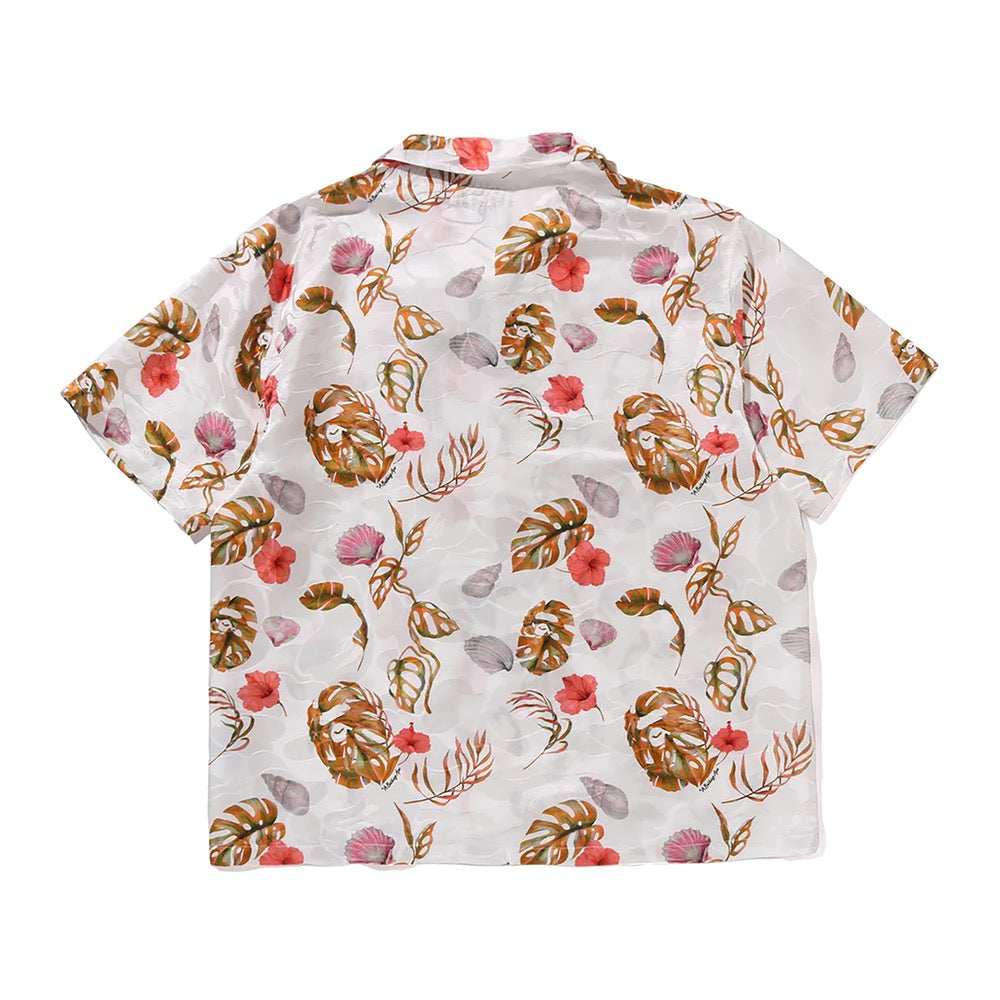 베케이션 패턴 오픈 칼라 셔츠(M) WHITE