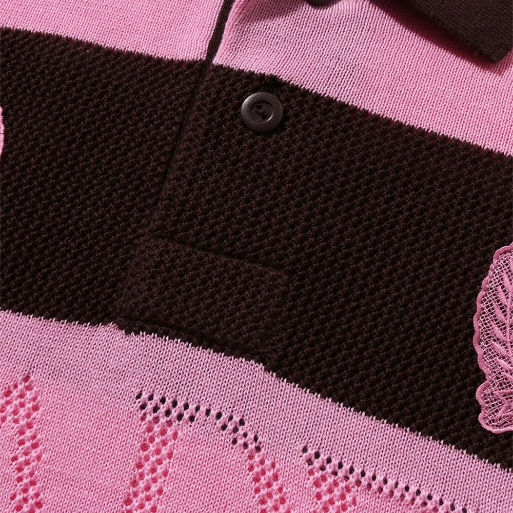 자카드 멀티로고 스트라이프 릴렉스트 핏 티셔츠(M) BROWN