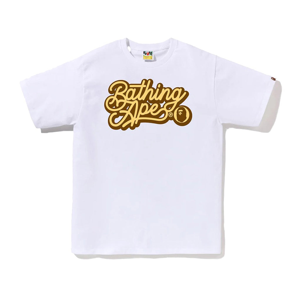 BATHING APE 스크립트 로고 티셔츠(M) WHITE/BROWN