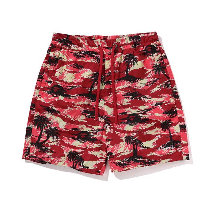팜 트리 카모 릴렉스드 핏 비치 쇼츠(M) RED