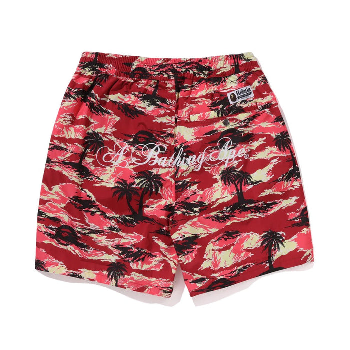 팜 트리 카모 릴렉스드 핏 비치 쇼츠(M) RED