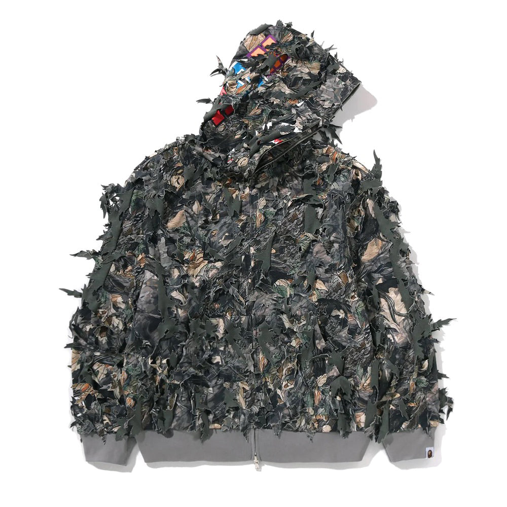 트리 엣지 카모 레이저 컷 샤크 크롭 핏 풀 집 후드(M) BROWN