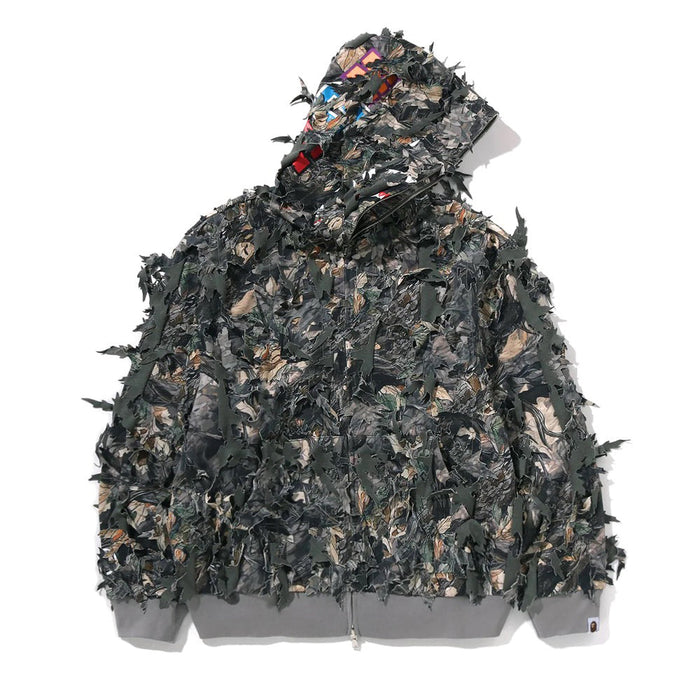 트리 엣지 카모 레이저 컷 샤크 크롭 핏 풀 집 후드(M) BROWN