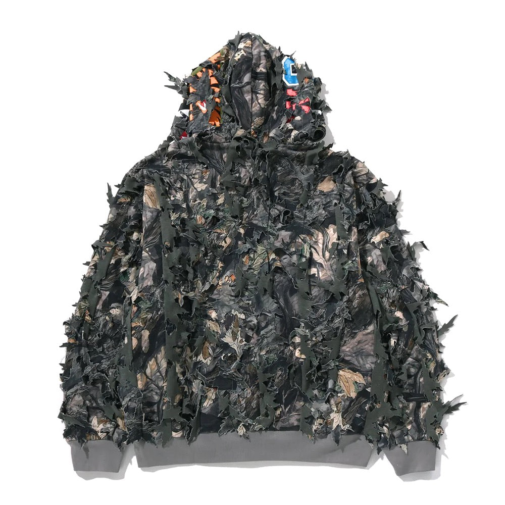 트리 엣지 카모 레이저 컷 샤크 크롭 핏 풀 집 후드(M) BROWN