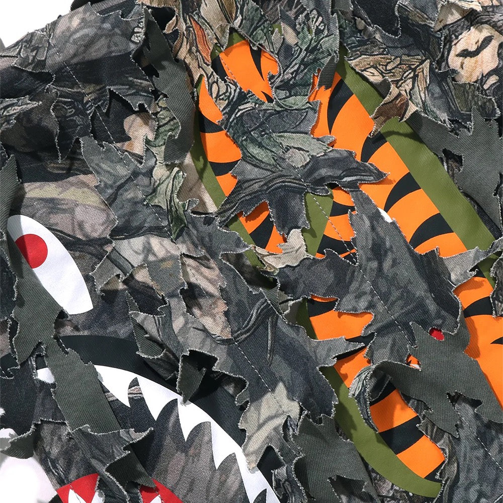 트리 엣지 카모 레이저 컷 샤크 크롭 핏 풀 집 후드(M) BROWN