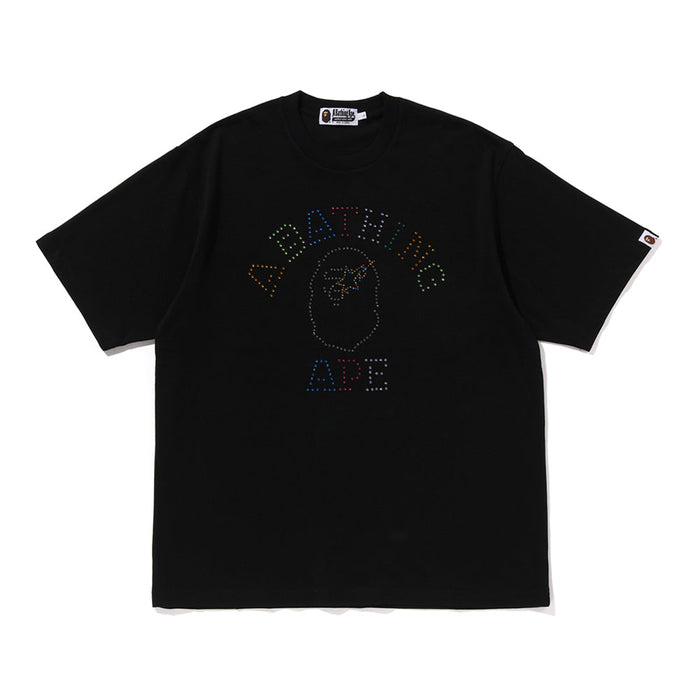 라인스톤 콜리지 릴렉스드 핏 티셔츠(M) BLACK