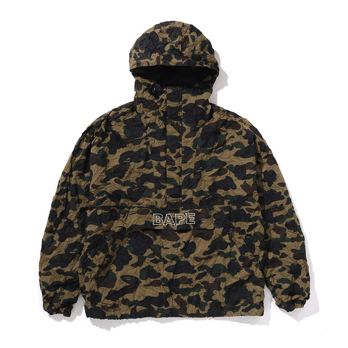 크링클 이펙트 퍼스트 카모 하프 집 후드 GREEN