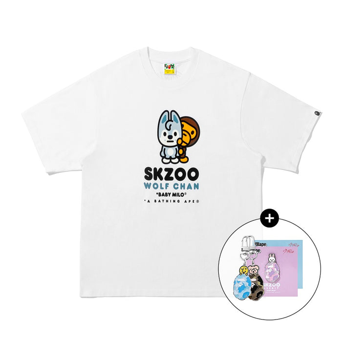 [키링/배지 랜덤증정] BAPE X STRAYKIDS WOLF CHAN 베이비 마로 티셔츠(M) WHITE