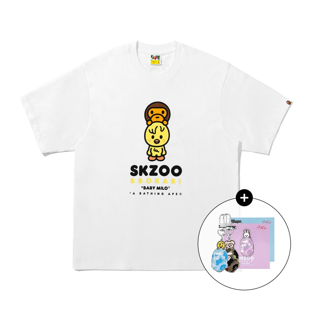 [키링/배지 랜덤증정] BAPE X STRAYKIDS BBOKARI 베이비 마로 티셔츠(M) WHITE