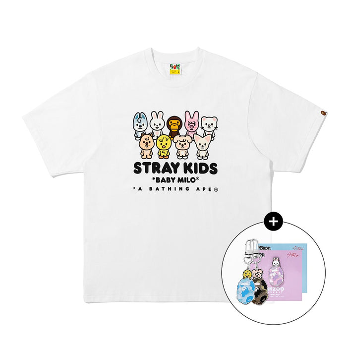 [키링/배지 랜덤증정] BAPE X STRAYKIDS 패럴 마일로 티셔츠(M) WHITE