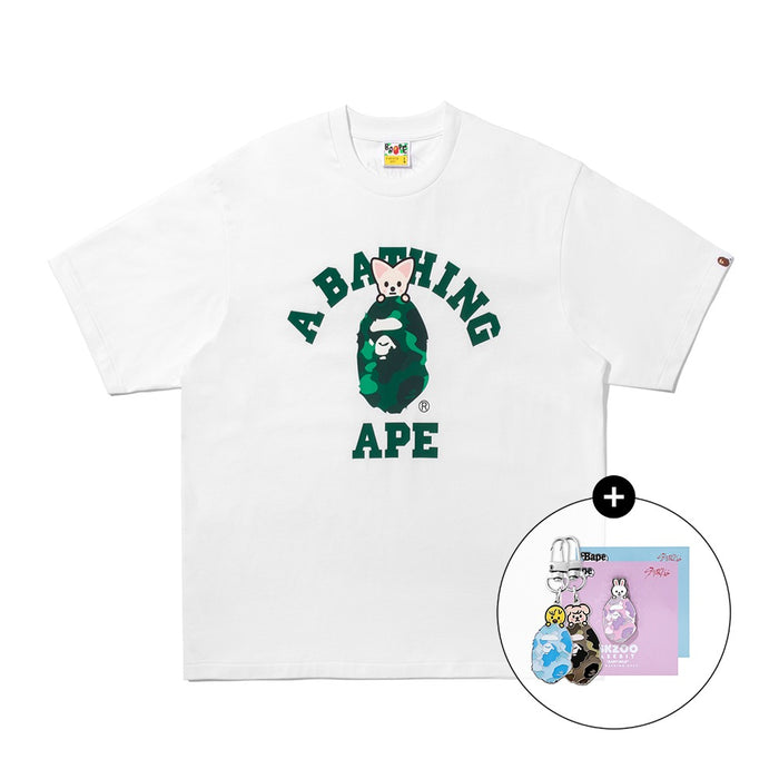 [키링/배지 랜덤증정] BAPE X STRAYKIDS FOXI.NY 콜리지 티셔츠(M) WHITE