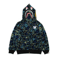BAPE X 88RISING 글로우 인 더 다크 카모 샤크 풀 집 후드(M) BLUE