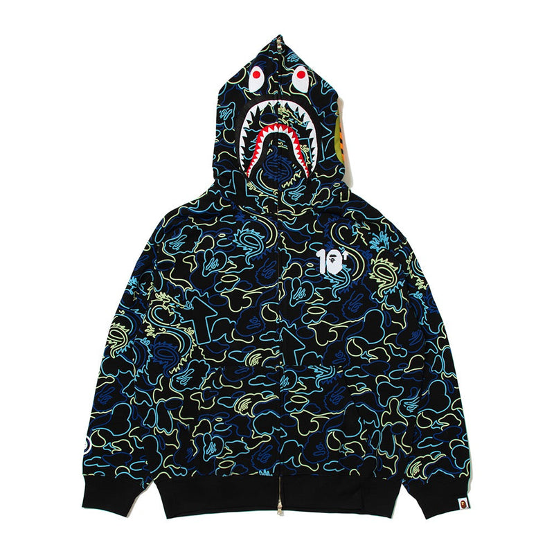 BAPE X 88RISING 글로우 인 더 다크 카모 샤크 풀 집 후드(M) BLUE