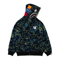 BAPE X 88RISING 글로우 인 더 다크 카모 샤크 풀 집 후드(M) BLUE