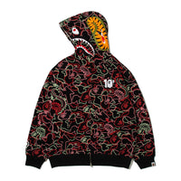 BAPE X 88RISING 글로우 인 더 다크 카모 샤크 풀 집 후드(M) RED