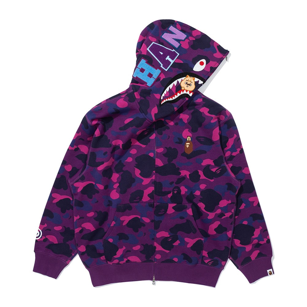BAPE X STRAYKIDS HAN QUOKKA 샤크 풀 집 후드(M) PURPLE