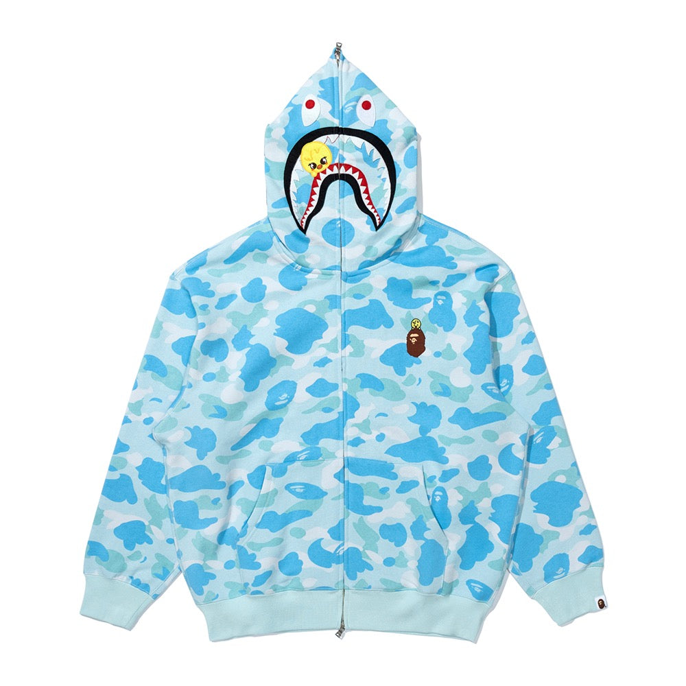 BAPE X STRAYKIDS BBOKARI 샤크 풀 집 후드(M) SAX