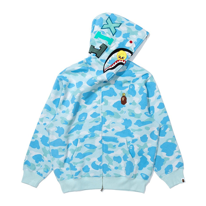 BAPE X STRAYKIDS BBOKARI 샤크 풀 집 후드(M) SAX