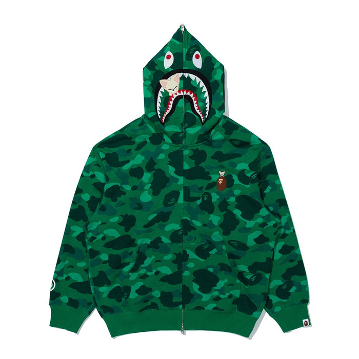BAPE X STRAYKIDS FOXI.NY 샤크 풀 집 후드(M) GREEN