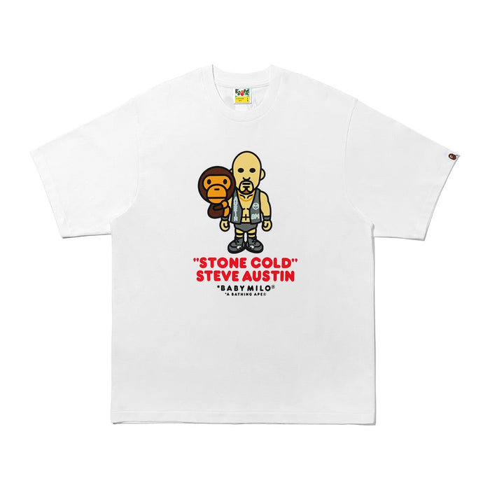 BAPE X WWE 스톤 콜드 스티브 오스틴 베이비 마일로 릴렉스트 핏 티셔츠(M) WHITE