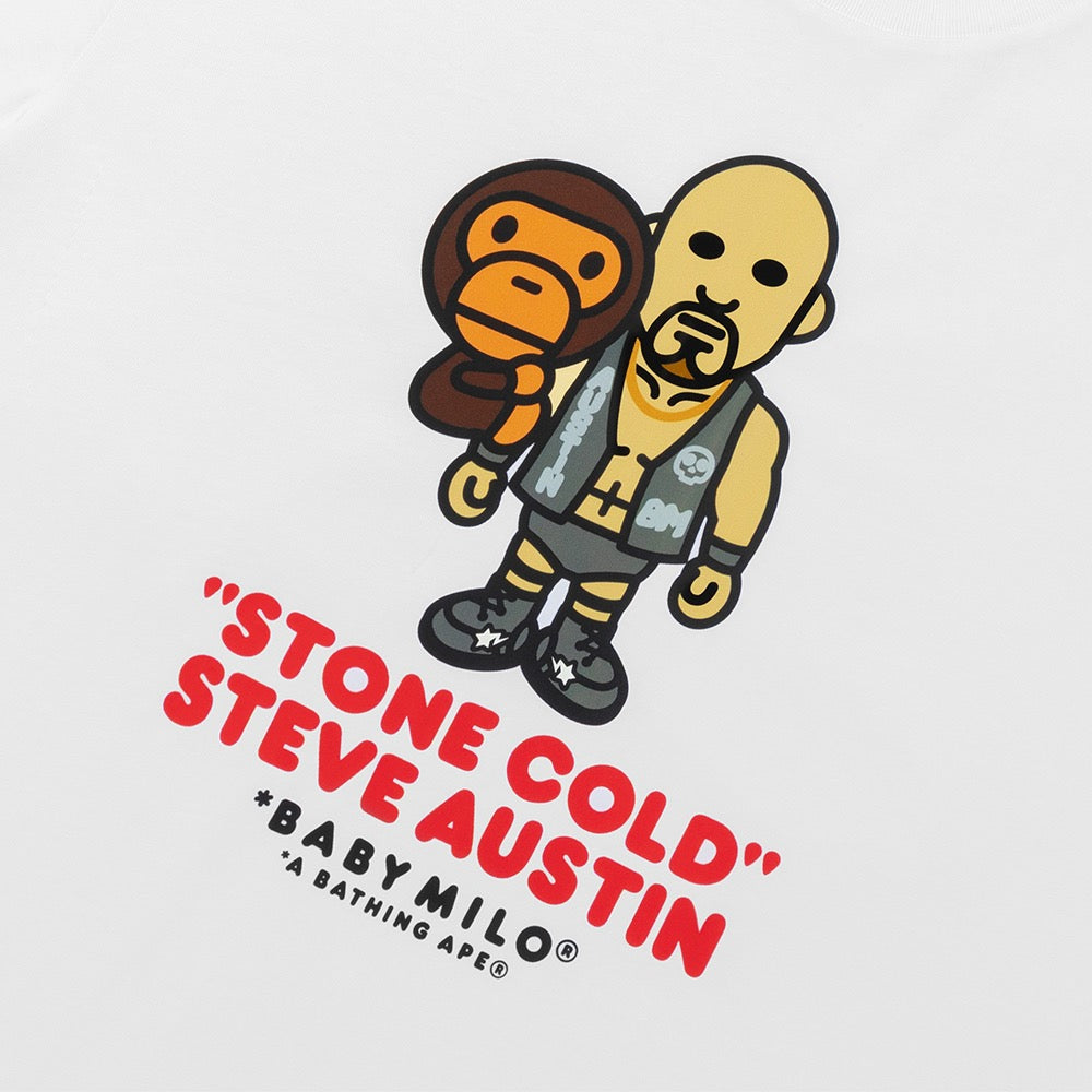 BAPE X WWE 스톤 콜드 스티브 오스틴 베이비 마일로 릴렉스트 핏 티셔츠(M) WHITE