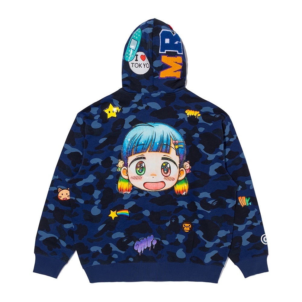 BAPE X MR. 컬러 카모 릴렉스드 핏 풀 집 후드(M) NAVY