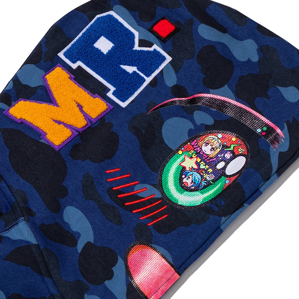 BAPE X MR. 컬러 카모 릴렉스드 핏 풀 집 후드(M) NAVY