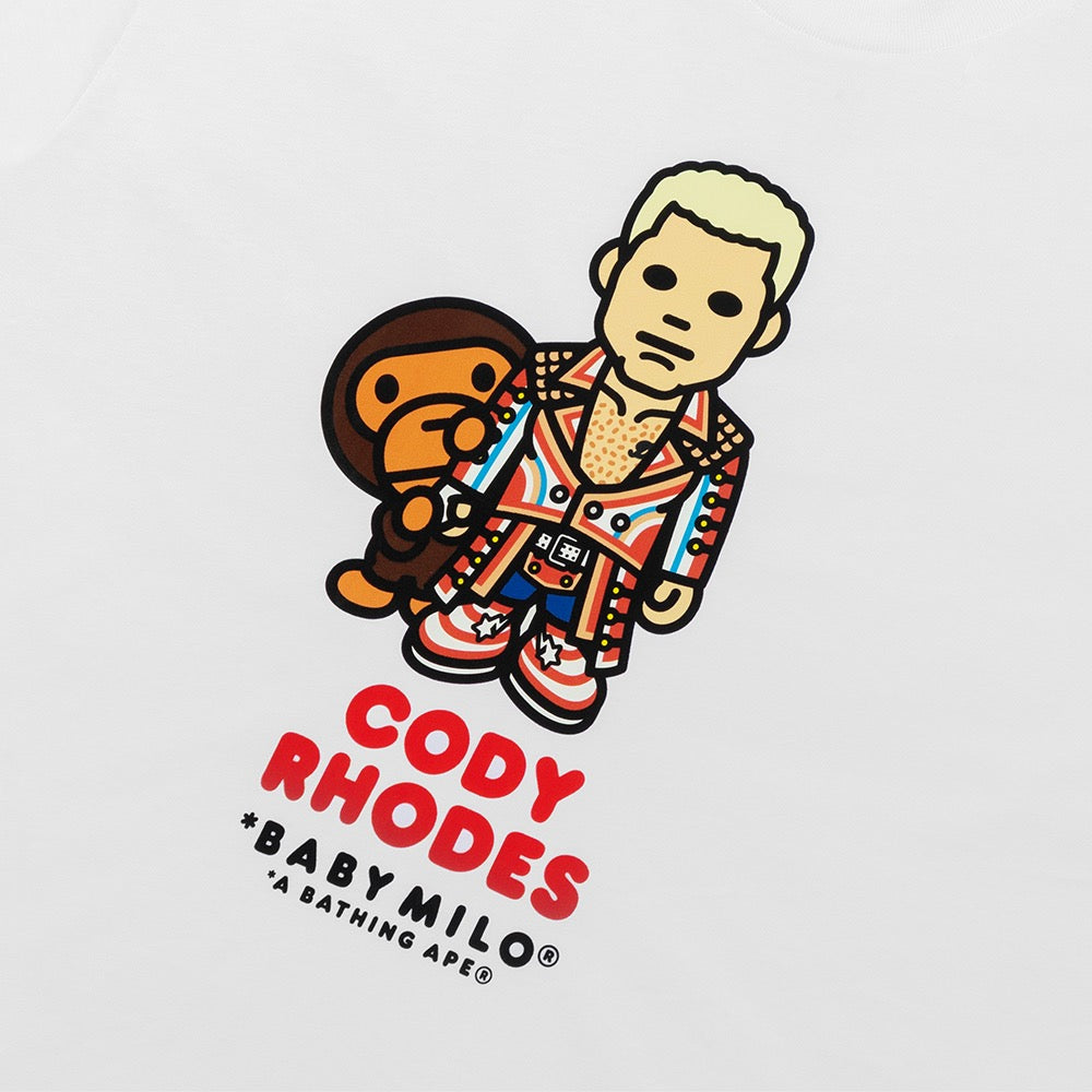 BAPE X WWE 코디 로드 베이비 마일로 릴렉스트 핏 티셔츠(M) WHITE
