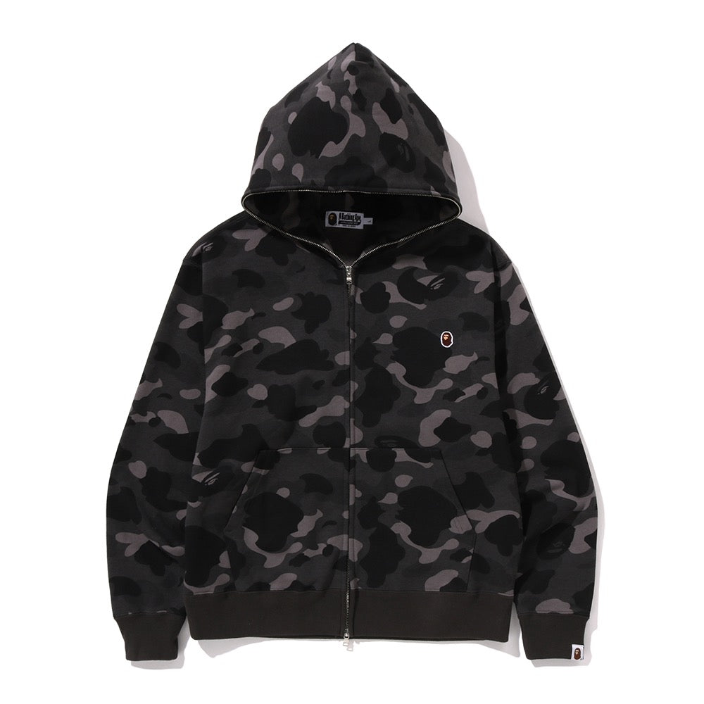원 포인트 컬러 카모 크롭 풀 집 후드(M) BLACK