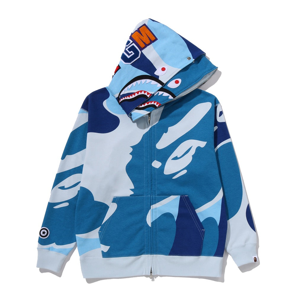 메가 ABC 카모 더블 샤크 릴렉스드 핏 풀 집 후드(M) BLUE