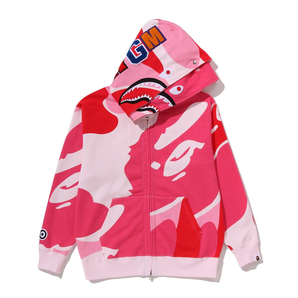 메가 ABC 카모 더블 샤크 릴렉스드 핏 풀 집 후드(M) PINK