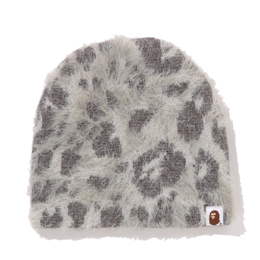 와일드 레오파드 패턴 에이프 페이스 니트 캡 GRAY